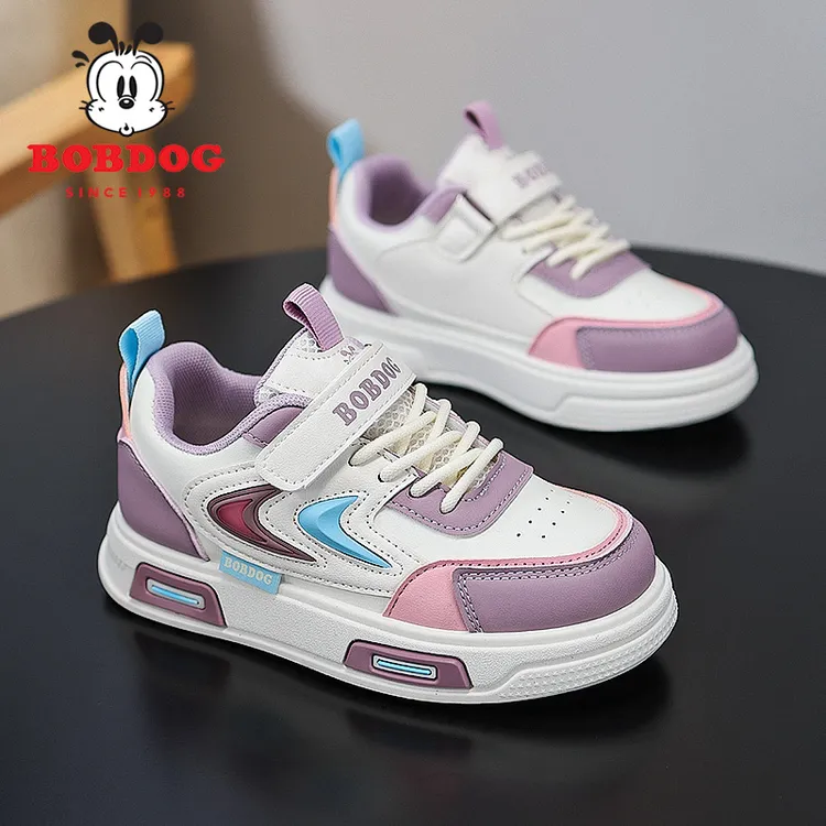 Bobdog/巴布豆女童鞋子儿童休闲板鞋春秋新款男童皮面防水运动鞋