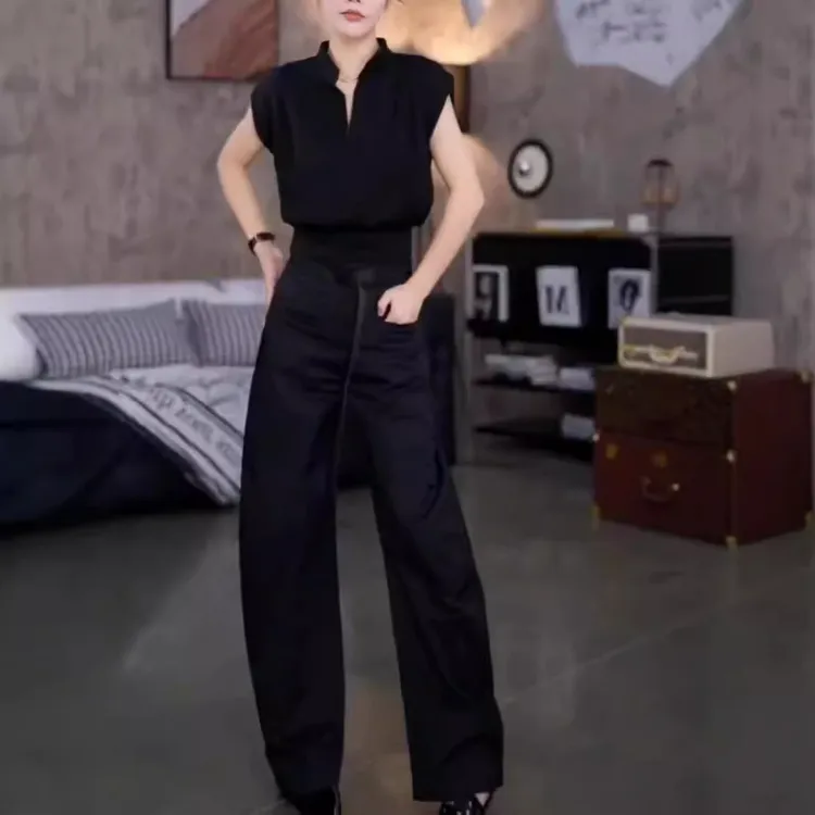 大爱美依缘2025新款V领纯色显瘦上衣垂坠感宽松休闲裤时尚女