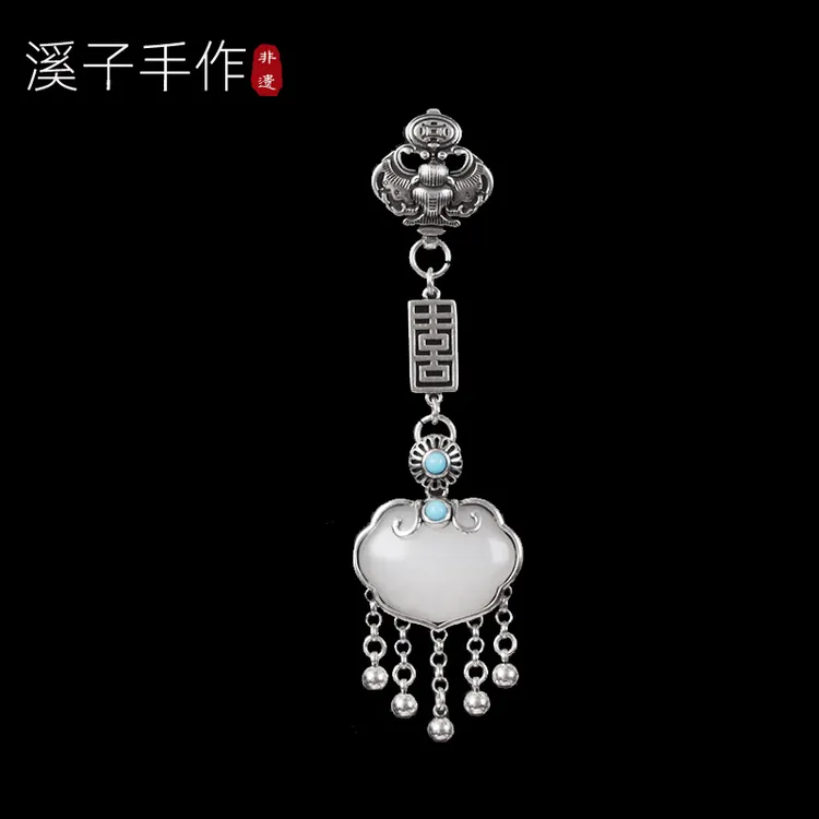 铜胸针 新中式手工平安锁压襟挂饰胸花旗袍胸襟流苏挂件汉服配饰
