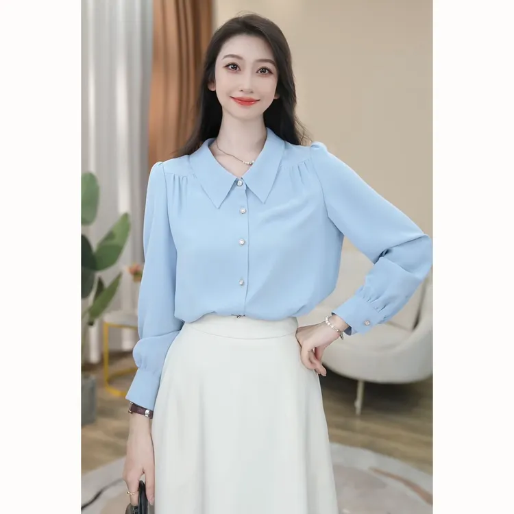 【曼贝】长袖衬衫女小众设计感职业款式气质减龄衬衣8593158A【甜甜】