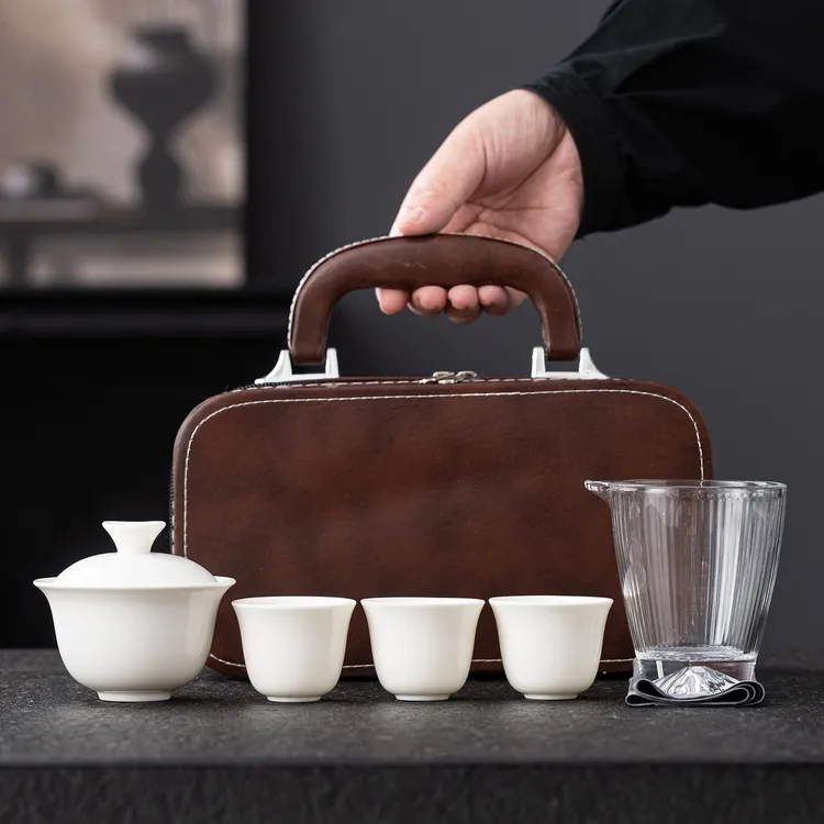 白瓷旅行茶具套装户外露营便捷式功夫茶具陶瓷茶杯盖碗泡茶器家用