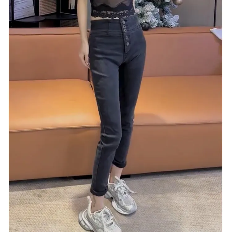 小个子牛仔裤女士2025年春季新款爆款裤子灰色显瘦修身烟管裤时尚
