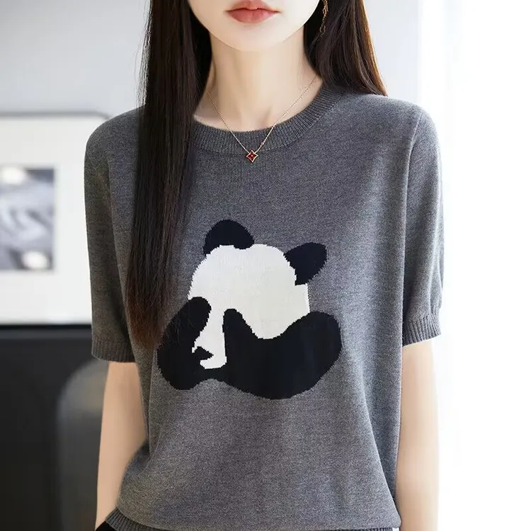 时尚女装夏季新款简约提花百搭针织衫薄款宽松休闲时尚洋气上衣