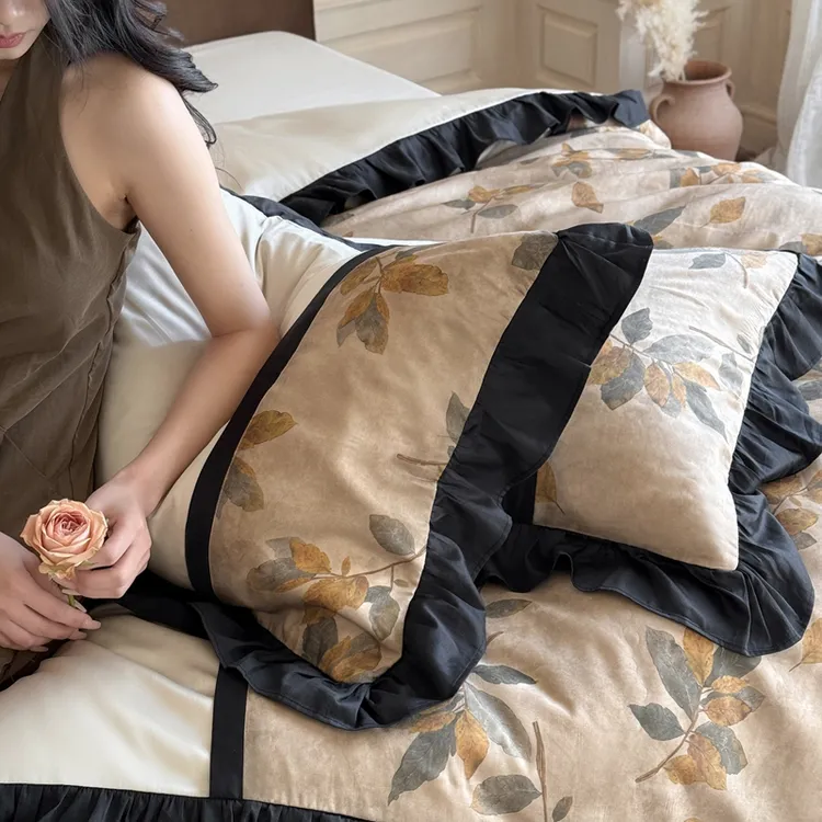 天丝~国风新中式60支兰精天丝四件套拼接荷叶边轻奢高级感床品