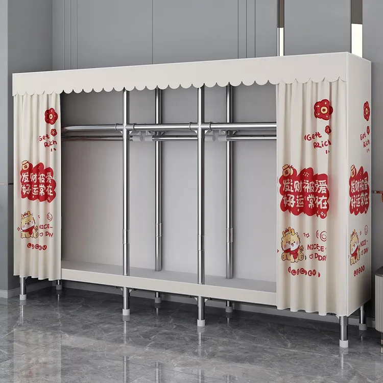 简易衣柜家用卧室组装布衣柜全钢架加粗加厚衣橱出租房专用衣服柜