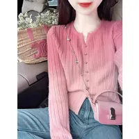 粉色慵懒风针织开衫外套女春季2025年新款韩系开春穿搭打底衫上衣