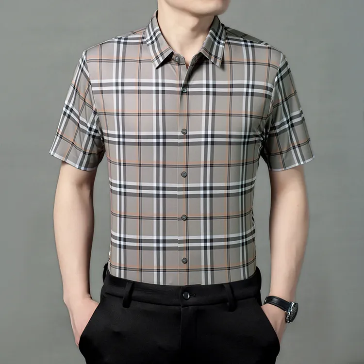 卡尔皮诺夏季户外休闲格子短袖衬衫衬衣百搭时尚休闲男士男装5519