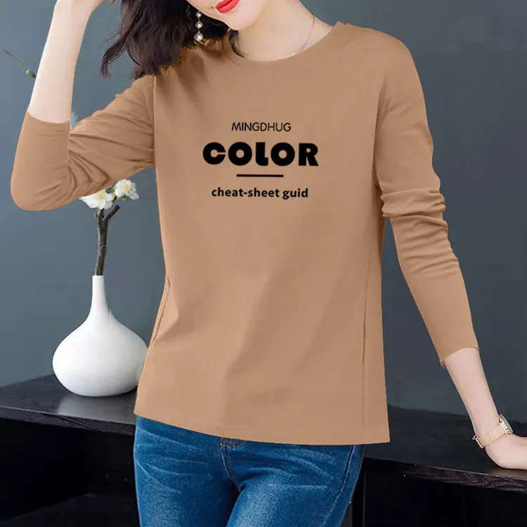 女士百搭小衫衣服长袖t恤女款秋衣纯棉上衣100%全棉春秋款打底衫