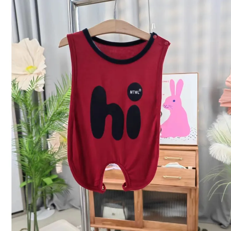 hi红色琵琶衣婴幼儿连身衣宝宝夏季薄款空调服无骨