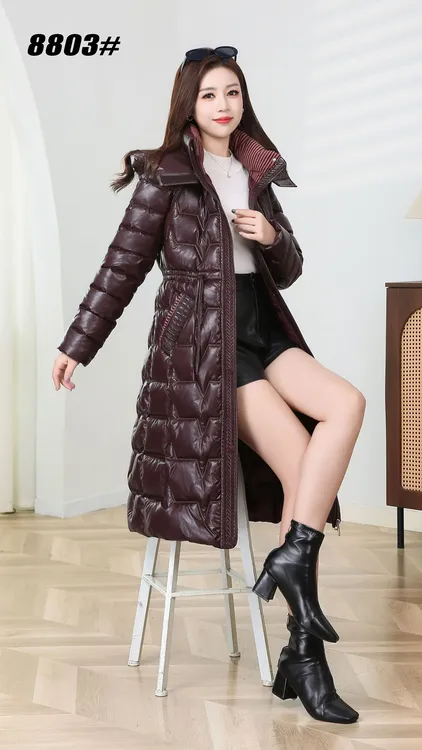 8803款加厚修身型连帽立领保暖棉服棉衣过膝韩版女装秋冬修身