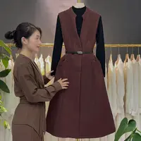 【三件套】秋季上新款休闲时尚简约长袖上衣+连衣裙+腰带套装M850