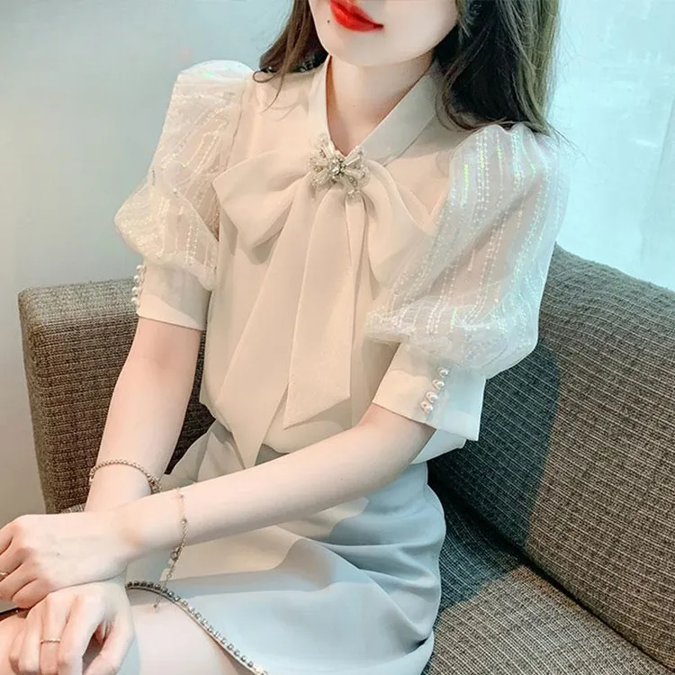 时尚新款雪纺短袖衬衫女士夏季减龄洋气小衫2025新款时尚T恤时尚