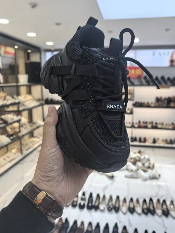 赛驼皇女鞋真皮厚网带钻老爹鞋小个子增高显瘦透气运动休闲鞋