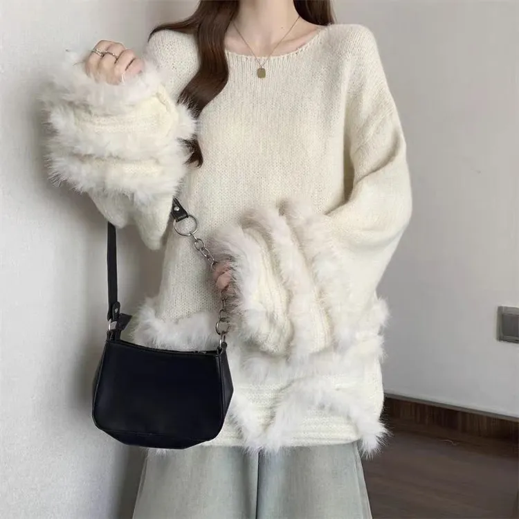 韩系慵懒风中长款刺绣毛衣外套女秋冬宽松高级感休闲学生毛衣开衫