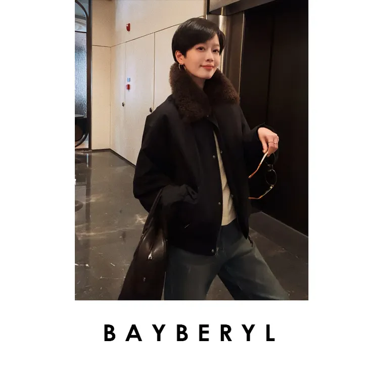 BAYBERYL老贝都市领衔*毛领时髦百搭短秋冬羽绒服YRF5I2403-9/28