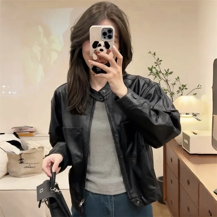 今年流行美拉德小个子夹克皮衣外套女2025春季新款宽松机车服上衣