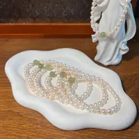 珍珠和田玉单圈6m+-柚子珠宝天然淡水珍珠手串DIY