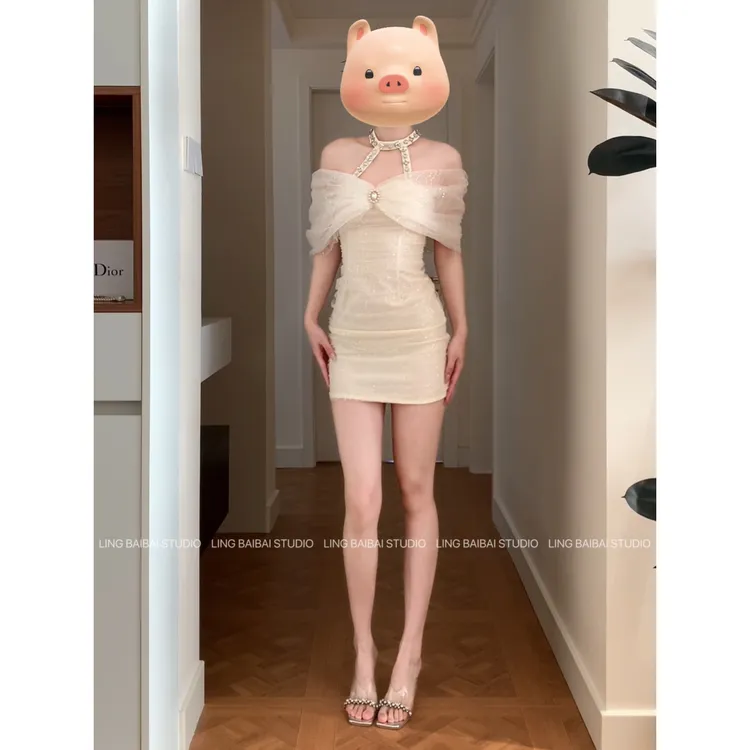 //圣光神女//生日party小礼裙高端轻奢小众聚会成人礼重工钻链裙