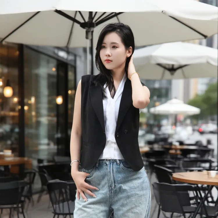 时尚西装马甲背心外套韩版春秋无袖新款女士洋气西服坎肩