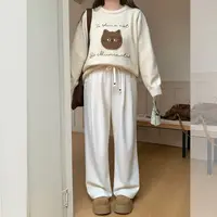 LT STUDIO辣条大码女装 奶fufu 秋冬显瘦显腿直糯米松紧裤