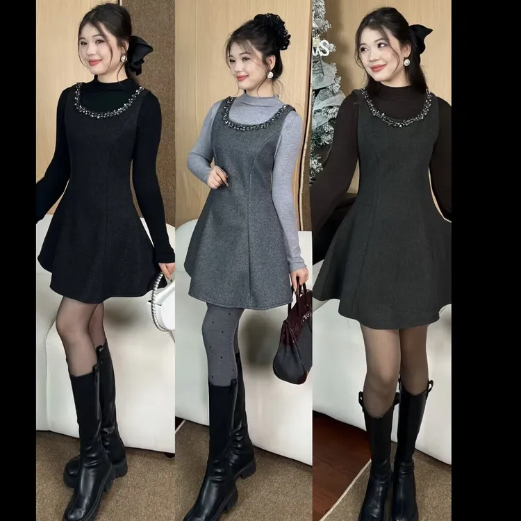 AL秋冬法式气质打底衫背心裙两件套女新款显瘦百搭时尚套装裙