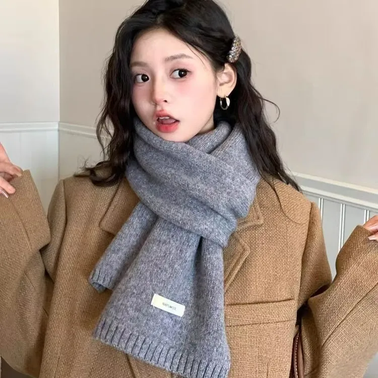 澳洲全羊毛围巾冬款冬季保暖百搭精品针织红色秋冬季纯色时尚百搭