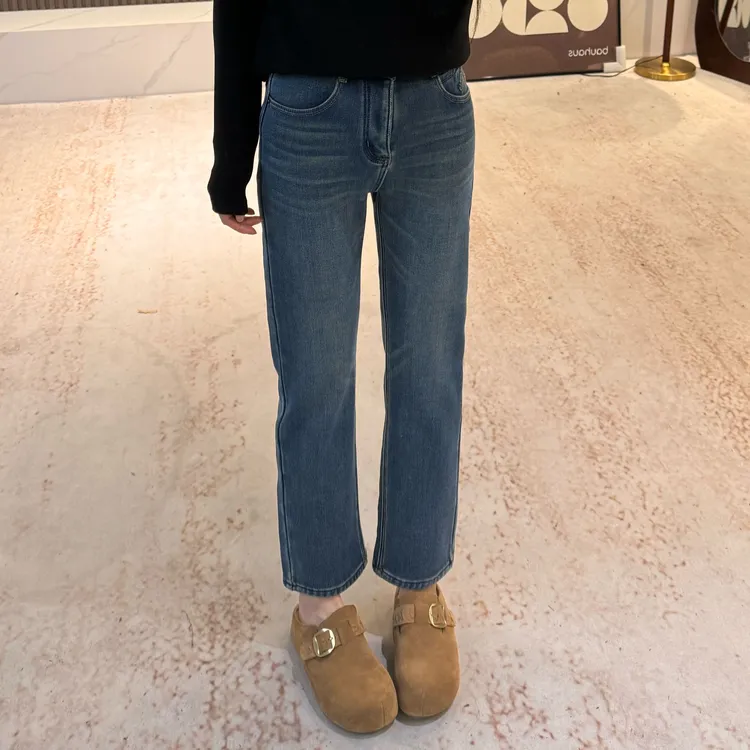 宿慕SUMU 时尚新款高腰加绒加厚烟管牛仔裤11-11冬季牛仔裤33036