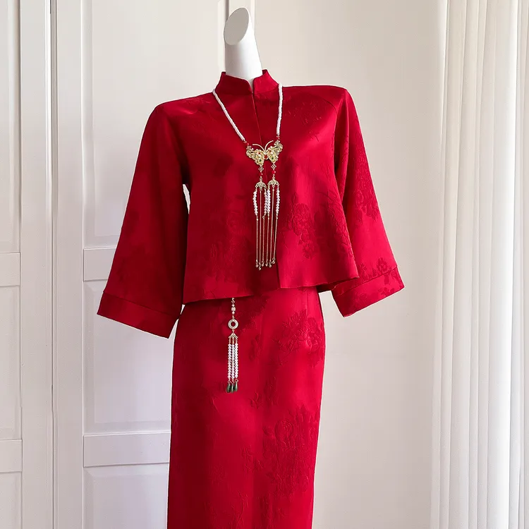 【月下兮-盈盈】新中式订婚敬酒服红色旗袍结婚礼服套装回门服新娘