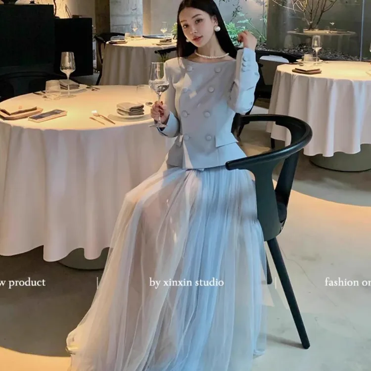 时髦斯嘉丽2025超火春装韩系千金风上衣半身纱裙套装开春穿搭女