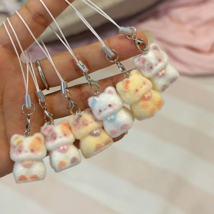 可爱植绒立体卡通猫咪手机挂件绳钥匙包包钥匙扣ins小众钥匙挂件