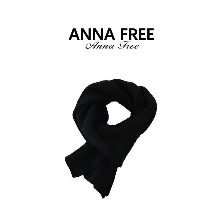ANNA FREE 【绵羊毛围巾】黑色围巾秋季节韩系氛围感百搭针织Z8632