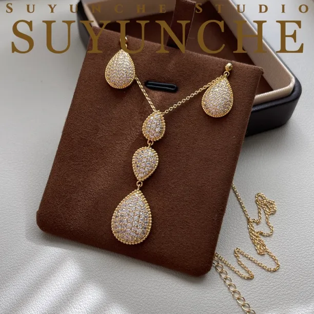 铜合金项链 Suyunche2697复古时尚气质水滴精致两件套轻奢