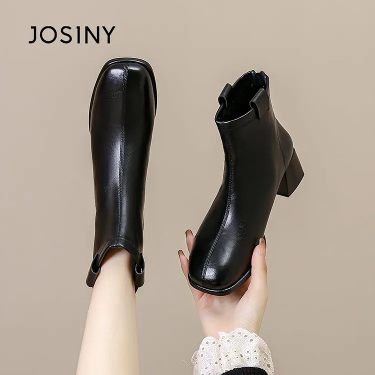 卓诗尼粗跟切尔西靴女2025冬季新款高跟靴子瘦瘦靴