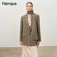 Fabrique Blair秋冬新品鼠尾草绿精纺绵羊毛配围巾假两件西装外套