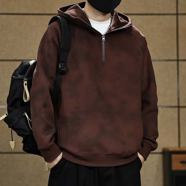 美式复古重磅连帽休闲卫衣男士秋冬新款潮牌宽松简约拉链套头外套