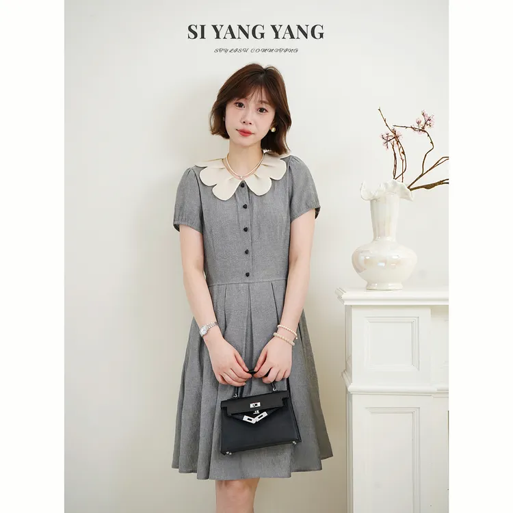斯洋洋SIYANG花纱亚麻轻薄舒爽透气减龄通勤连衣裙LYQ506A045SYY
