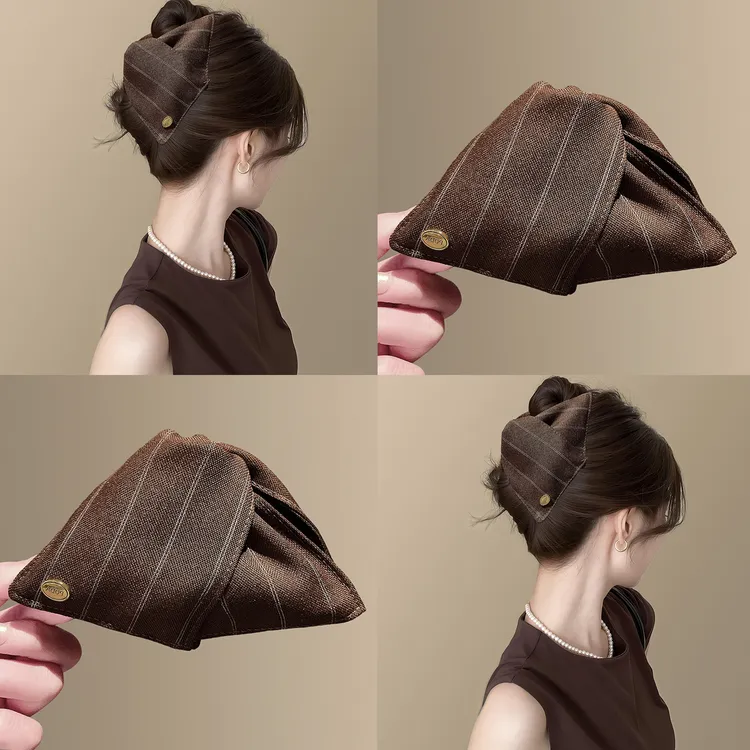 复古布艺条纹三角抓夹女大号饱满后脑勺盘发夹子马尾夹鲨鱼夹发饰