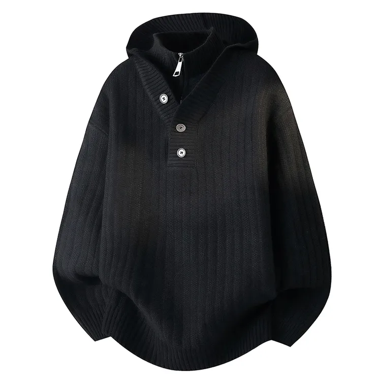 灰色假两件连帽毛衣男冬季慵懒松弛感毛线衣外穿韩系高级感针织衫