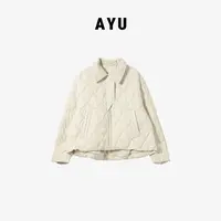 阿玉家&秋冬时尚宽松百搭轻薄菱形纹翻领单排扣羽绒服外套#9923