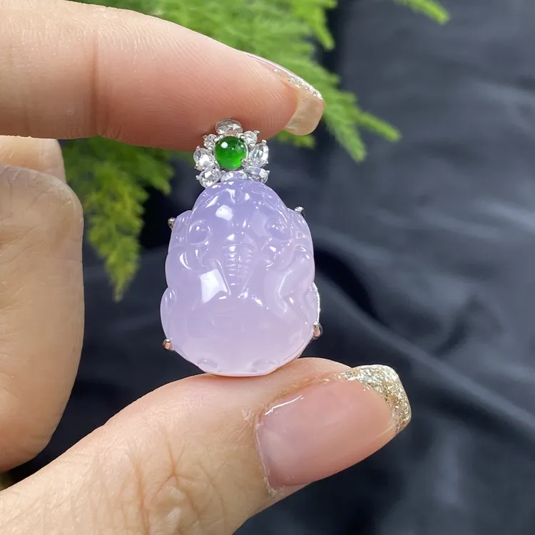 镯-S925银镶嵌玉髓紫貔貅简约大气时尚吊坠女士挂件百搭休闲款