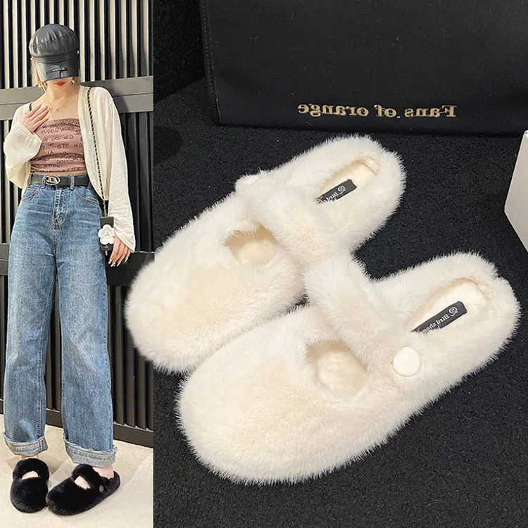老钱贵妃貂~INS贵气感毛茸茸毛毛拖鞋2025新款秋冬懒人包头半拖鞋