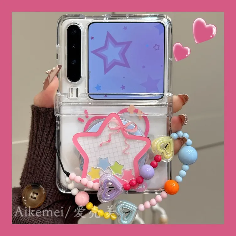 适用华为purax折叠屏手机壳透明粉爱心pocket2星星摇摇乐磁吸支架