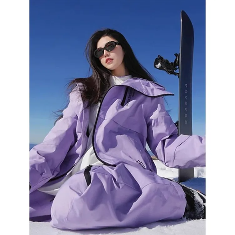 冬季加绒加厚滑雪服套装女情侣休闲防寒防水服东北零下40度滑雪裤