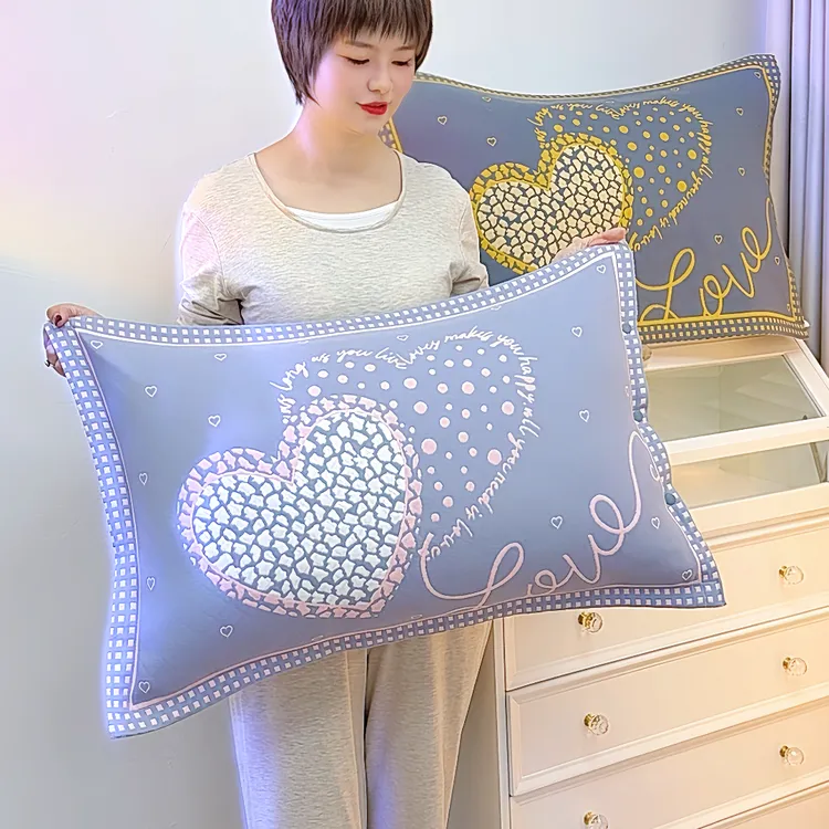 高密纯棉纱布枕套一对48x74/全包按扣式加厚枕头芯套隔脏吸汗透气