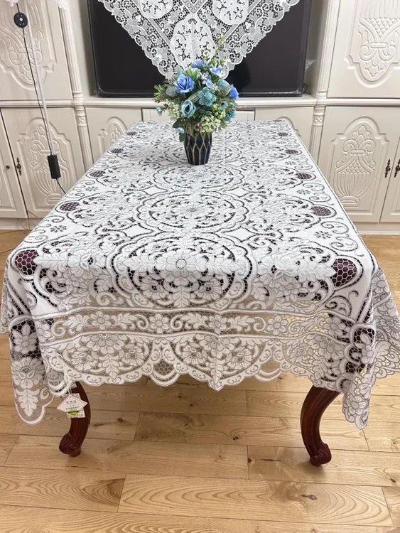 NAJIYA-37 灰色欧式镂空刺绣桌布长方形茶几布轻奢家用台布轻奢