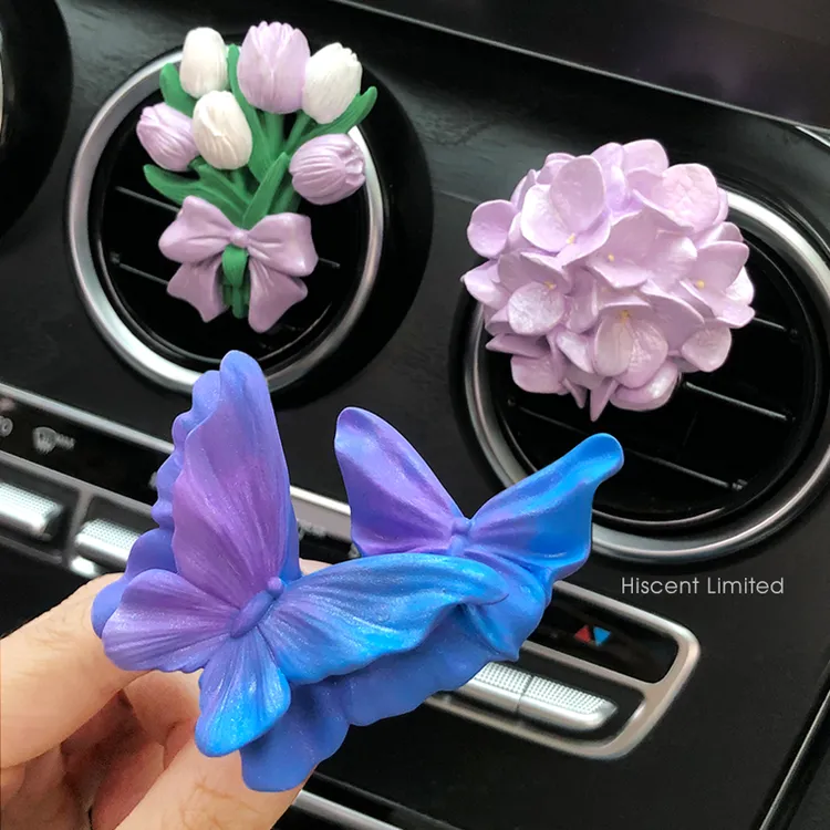 高级感蝴蝶车载香薰扩香石郁金香花束蝴蝶汽车出风口装饰香水女生
