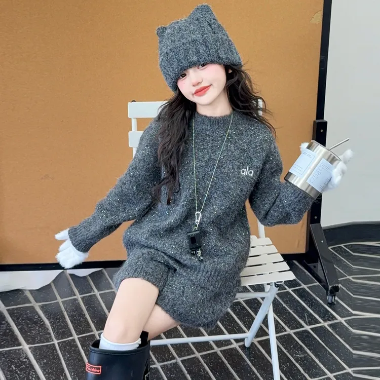 女童毛衣套装秋装2025新款洋气儿童韩版潮酷穿搭女大童毛线两件套