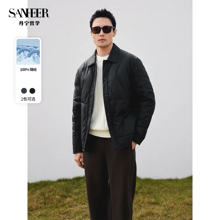 【优雅绅士】轻盈保暖白鹅绒 百搭翻领绗缝短款羽绒服外套 DAD325