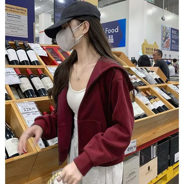 韩系小个子短款连帽卫衣外套女春秋2025新款休闲显瘦开衫拉链上衣