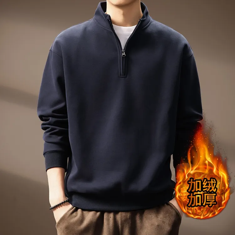 高端美式简约半拉链立领卫衣男士秋季新款休闲宽松重磅Polo衫上衣